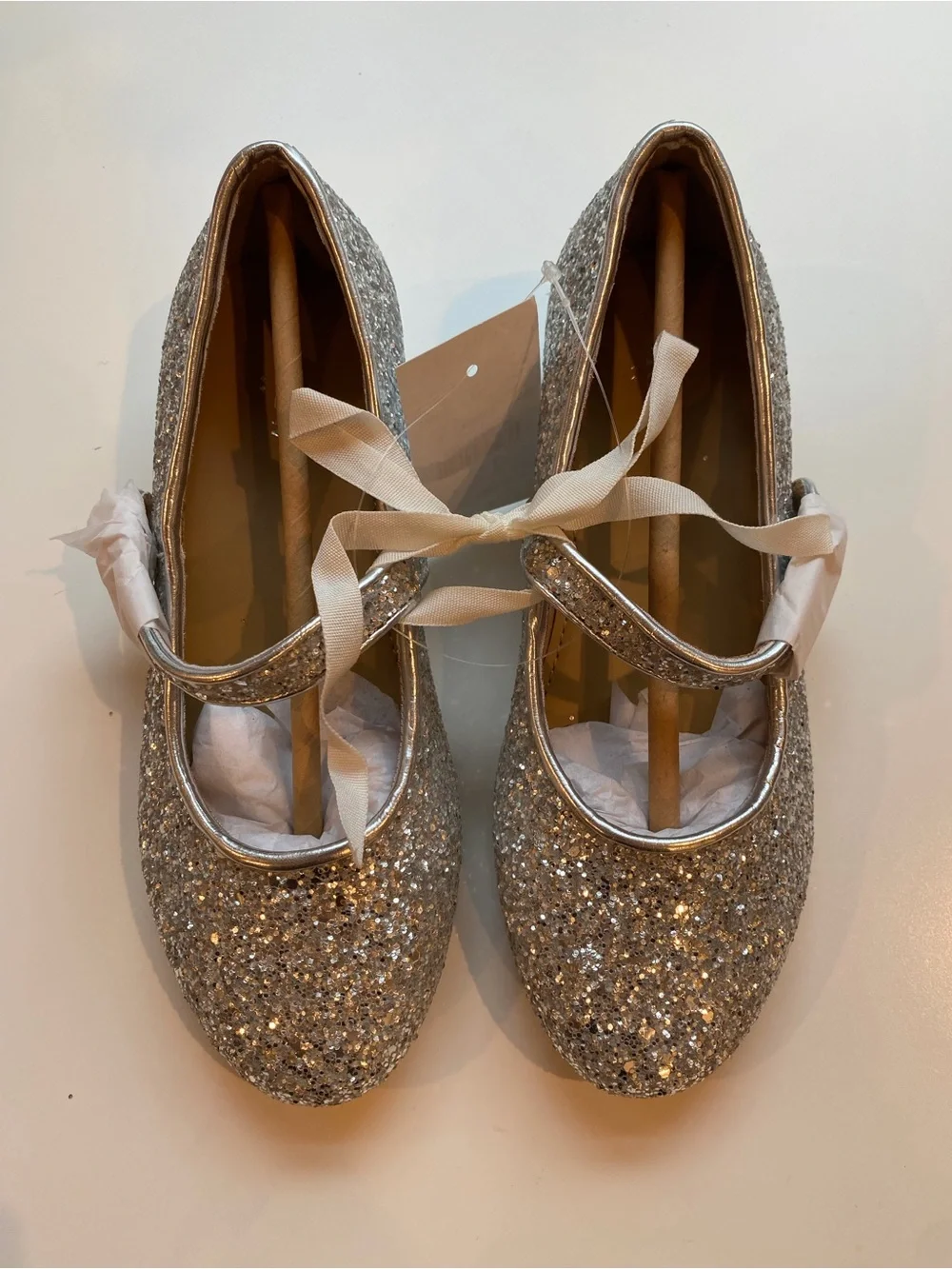 J Crew Crewcuts Silver Glitter Mary Jane Ballet Flats Size 1